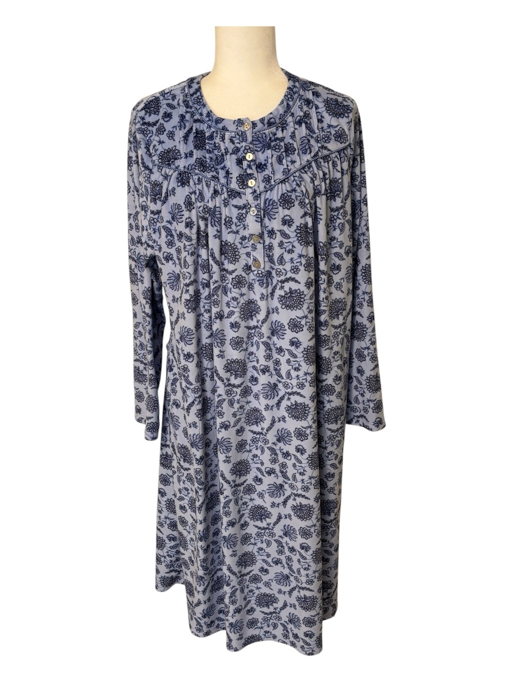 ARIA Blue Floral Fleece Sleep Shirt/Robe Size Large